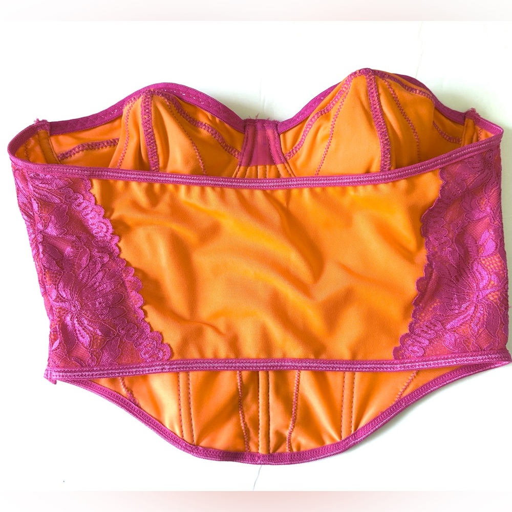 SHEIN Vibrant Pink/ Orange Lace- Trimmed Bustier With Supportive Design Sz M - Picture 4 of 7